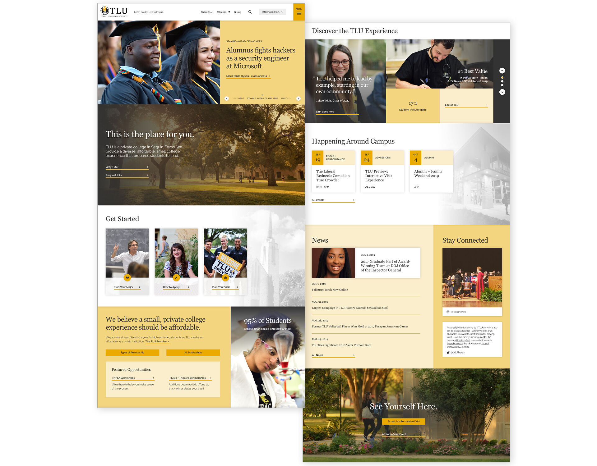the content on TLU's homepage