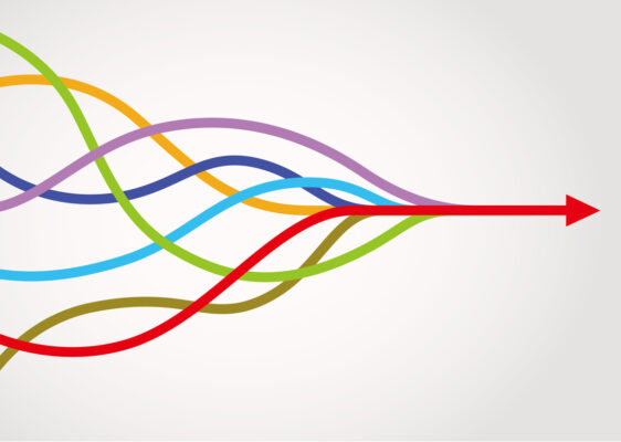 multiple arrows merging together